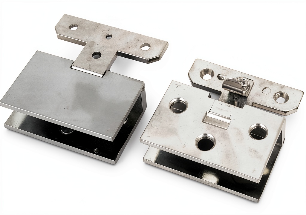 Aexit Glass Clip mounted on a glass panel showing silver alloy construction