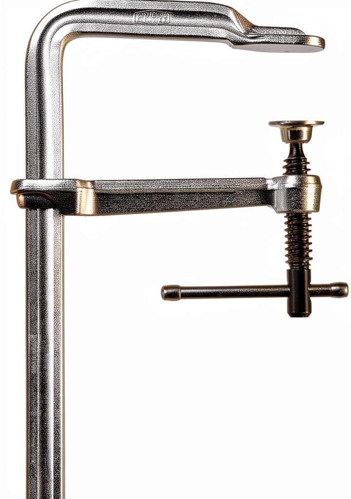 Bessey screw clamp in use on a wooden workbench