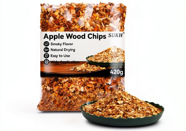 Apple Wood Chips Sukh 420G Smoker – LY-Smoking Dry Dense for Grilling-0