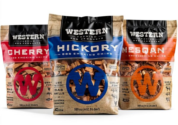 Western BBQ Wood Smoking Chips Pack of 4 Cherry Hickory Mesquite Pecan-0