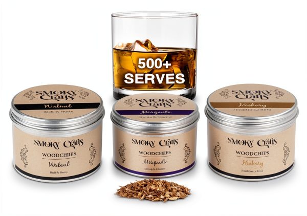 5 x 2oz Wood Chips for Cocktail Smoker (Set of 5: Cherry, Hickory, Apple, Mesquite, Walnut) - 5 Flavors of Smoking Gun Wood Chips - Whiskey Gifts for Men-0